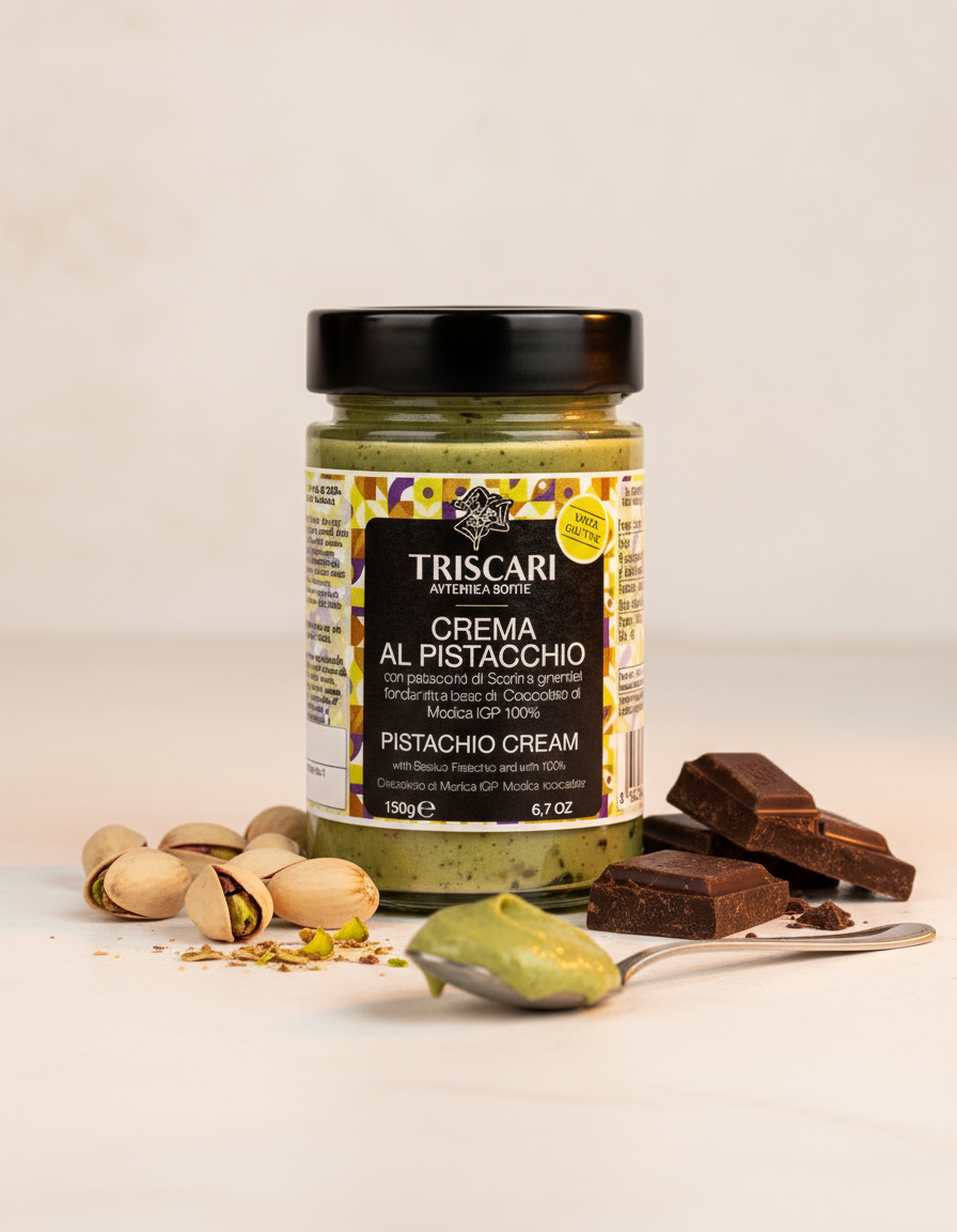 Crema al Pistacchio con granella di Cioccolato di Modica IGP, 190 gr, Triscari