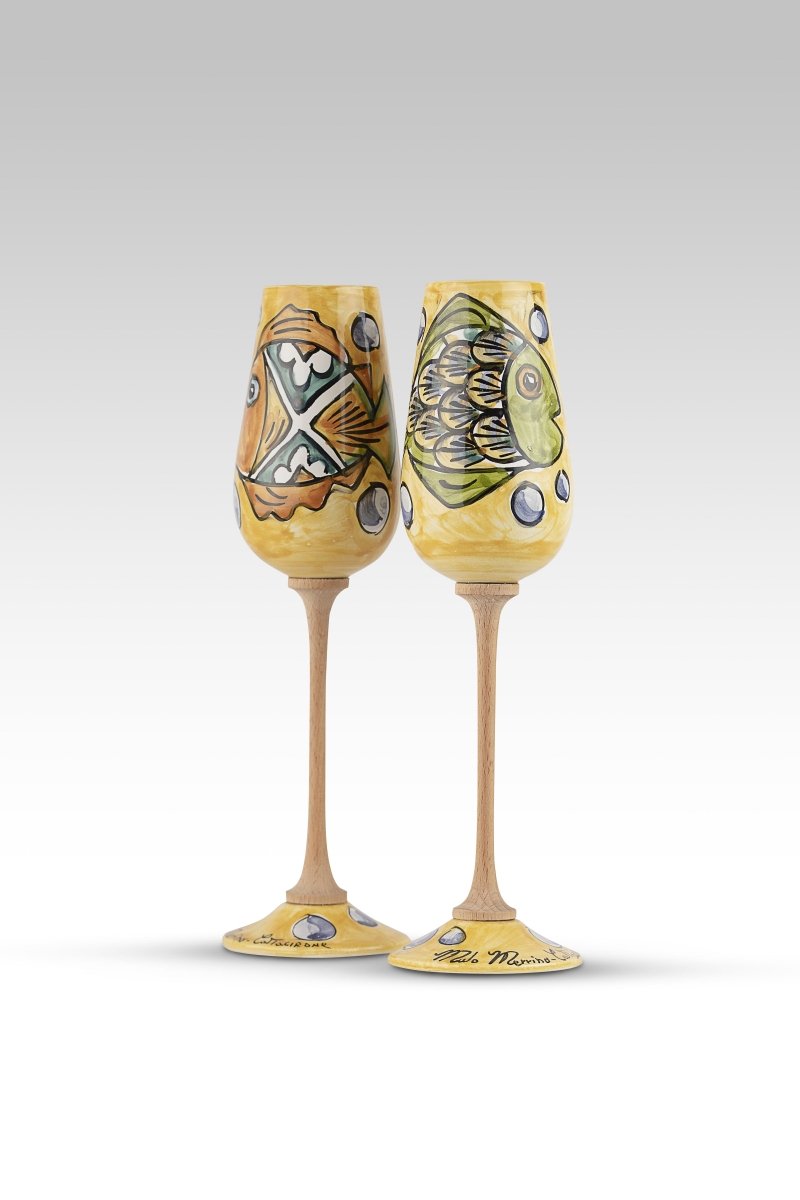 Flute Pesce Giallo MuloMerrino in ceramica siciliana