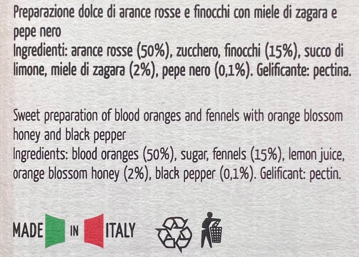 Ingredienti della Marmellata di Arance e Finocchi con Miele di Zagara e Pepe