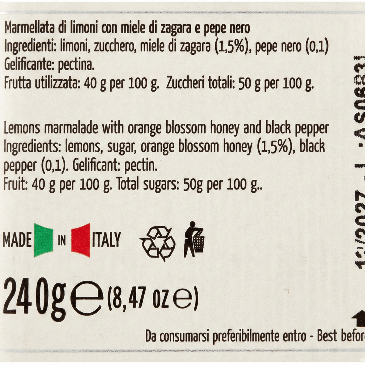 Ingredienti Marmellata di limoni con miele di zagara e pepe nero