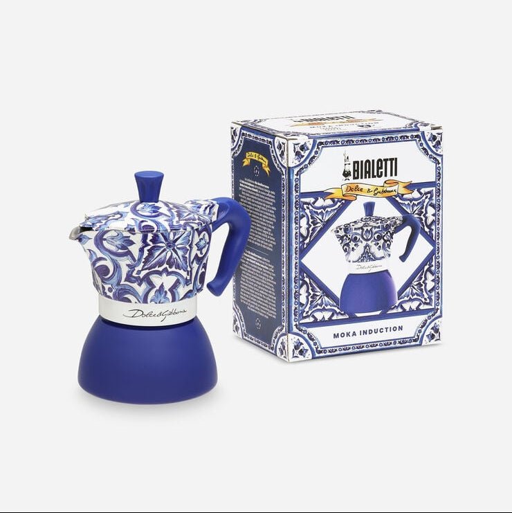 Moka Induction Blu Mediterraneo 4 tazze con confezione Dolce&Gabbana