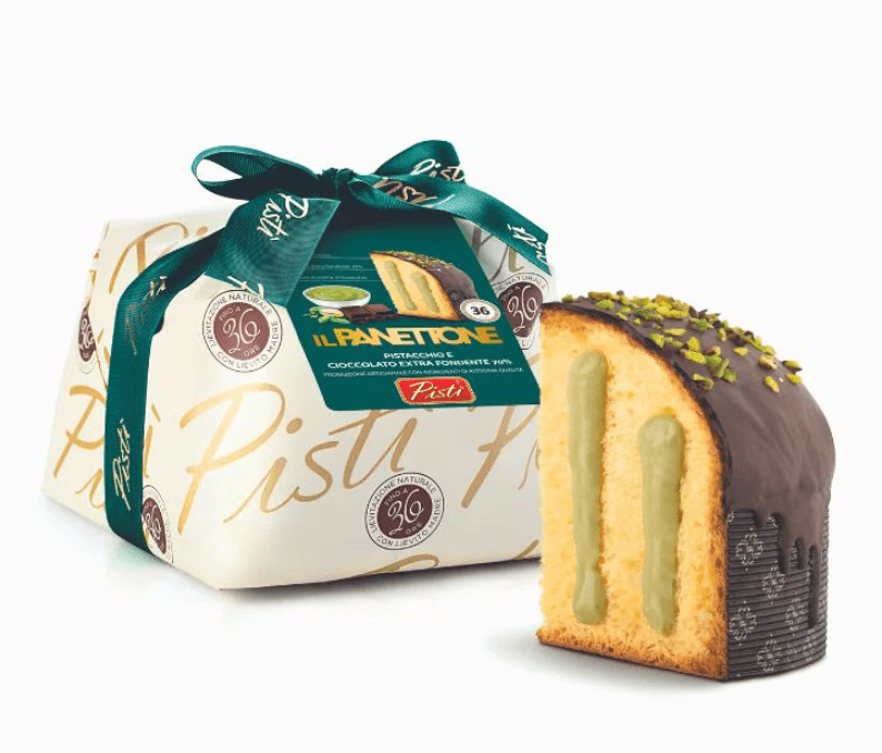Panettone plněné pistáciemi a polité hořkou čokoládou - 900g
