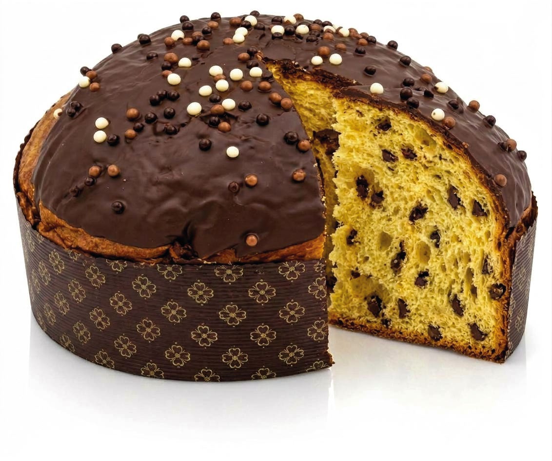 Panettone artigianale Tri Amuri Bonforno ai tre cioccolati, tagliato e intero