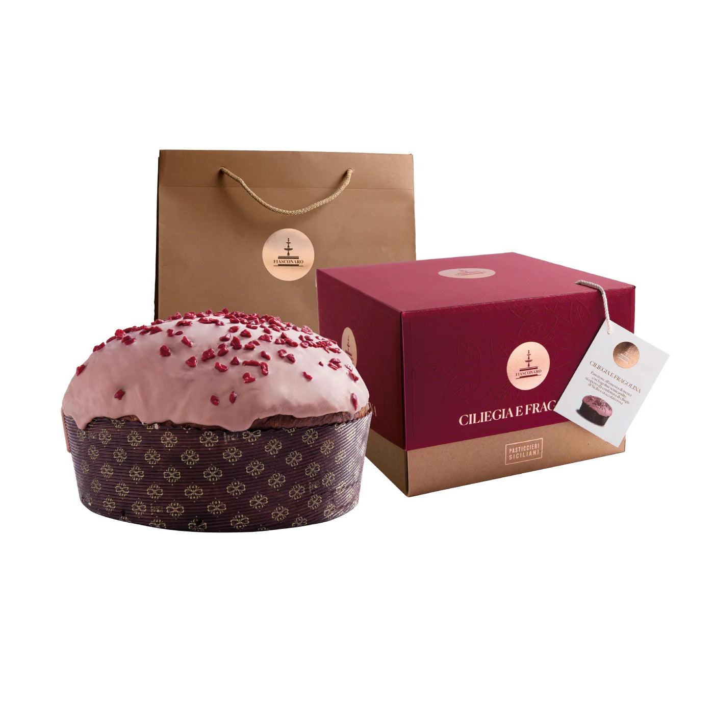 Panettone artigianale Fiasconaro Ciliegie  e Fragoline, 1 Kg con busta