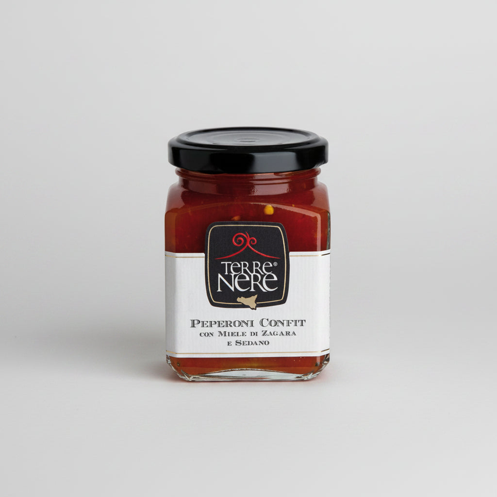 Peperoni Confit con Miele di Zagara e Sedano.