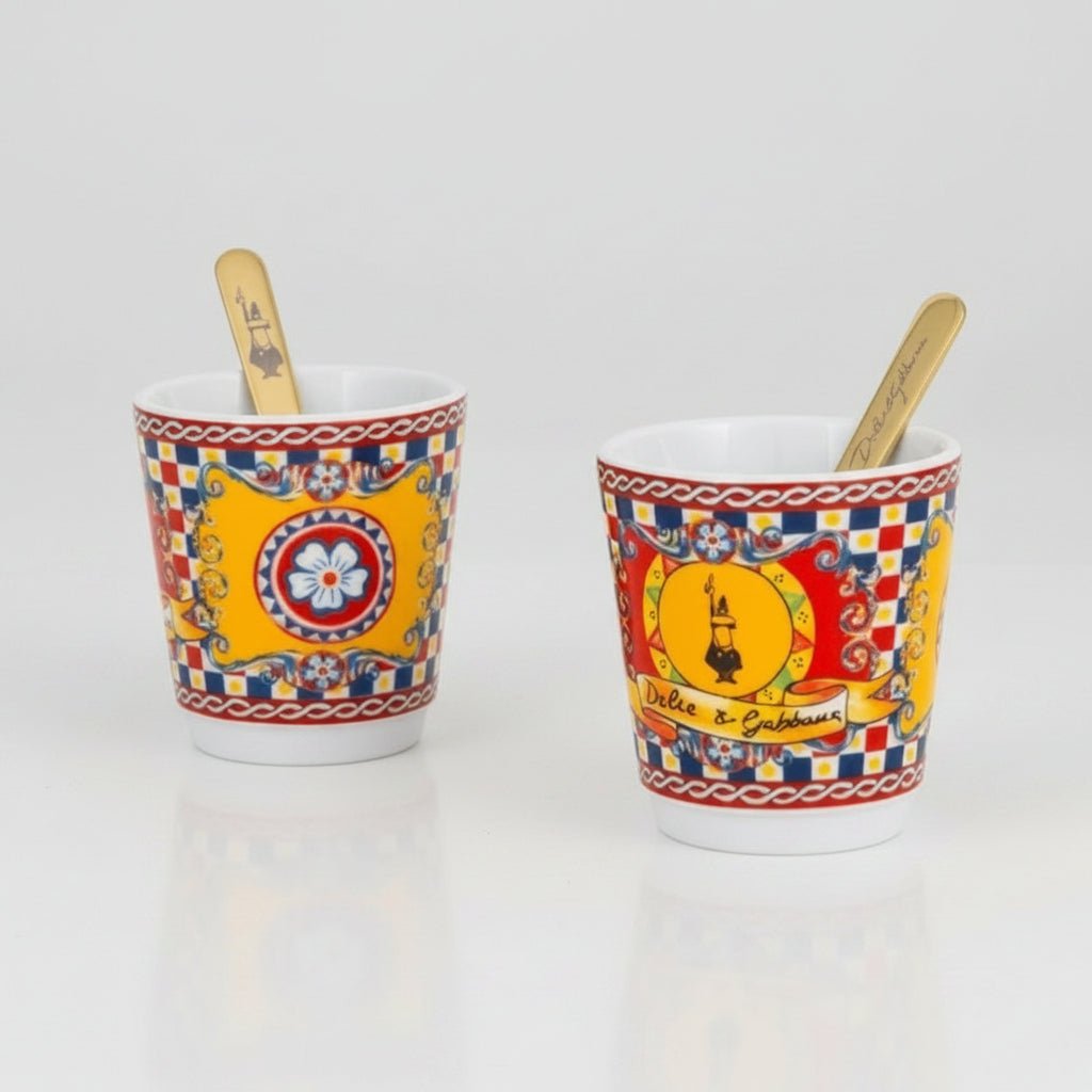 Due bicchierini in porcellana e palettine Bialetti Dolce&Gabbana Carretto Siciliano