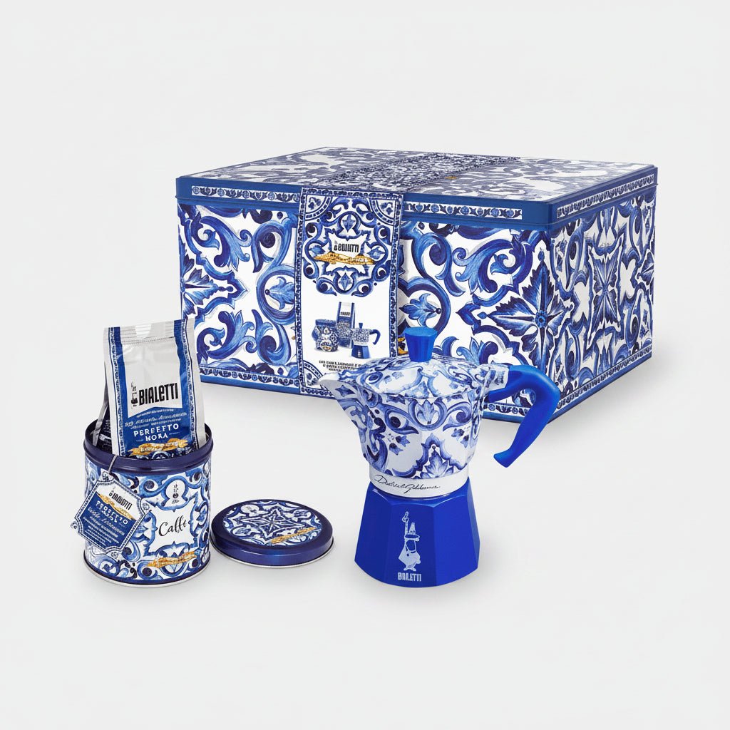 Set regalo Bialetti Dolce&Gabbana Blu Mediterraneo con Moka Express 3 tazze e caffè Autentico
