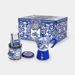 Set regalo Bialetti Dolce&Gabbana Blu Mediterraneo con Moka Express 3 tazze e caffè Autentico