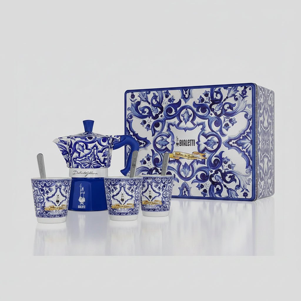 Set Moka Express con 3 Bicchierini e 3 Palettine Dolce&amp;Gabbana Blu Mediterraneo