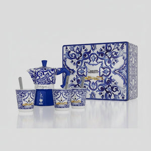 Set Moka Express con 3 Bicchierini e 3 Palettine Dolce&amp;Gabbana Blu Mediterraneo