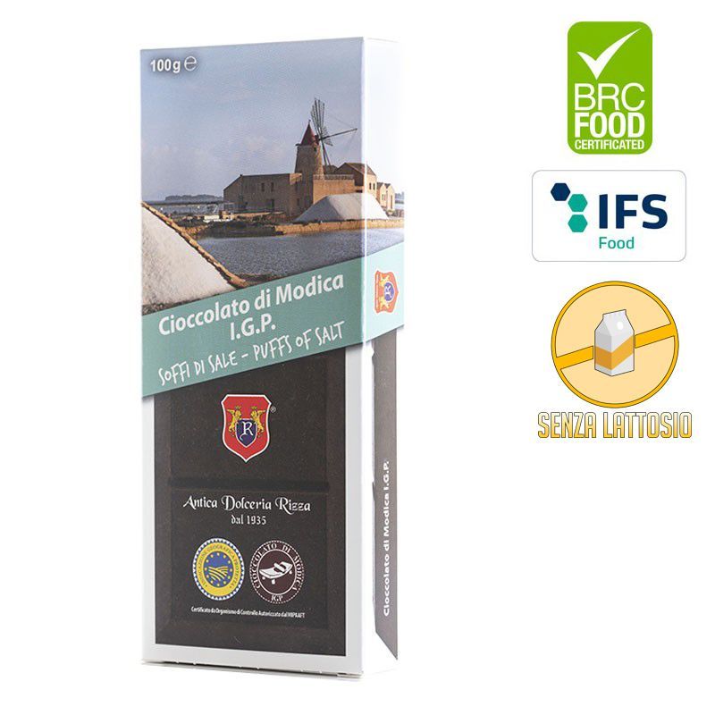 Cioccolato di Modica IGP al sale di Trapani, 100 g – GiftBox Sicilus Blu Laguna