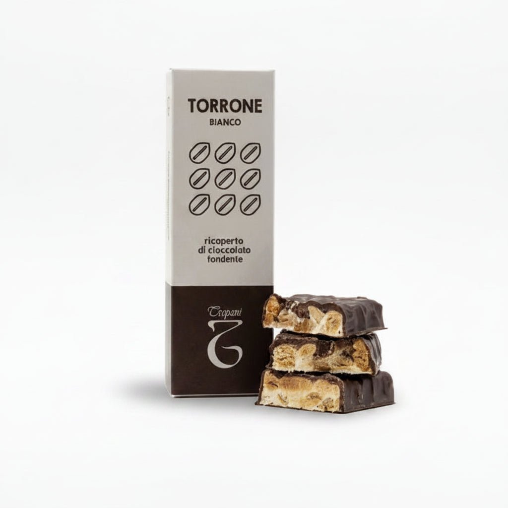 Torrone bianco alle mandorle ricoperto di cioccolato 125 g - Trapani