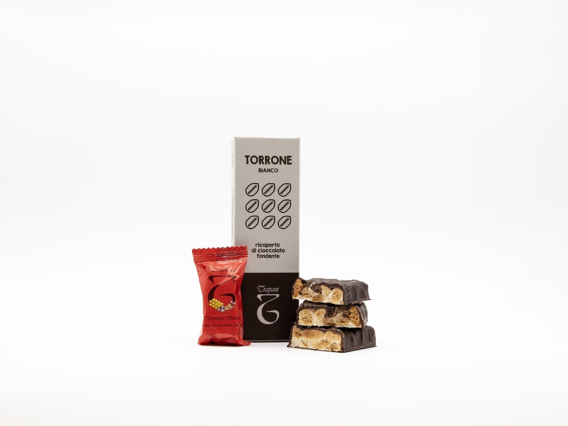 Torrone bianco alle mandorle ricoperto di cioccolato fondente – Torrone Trapani