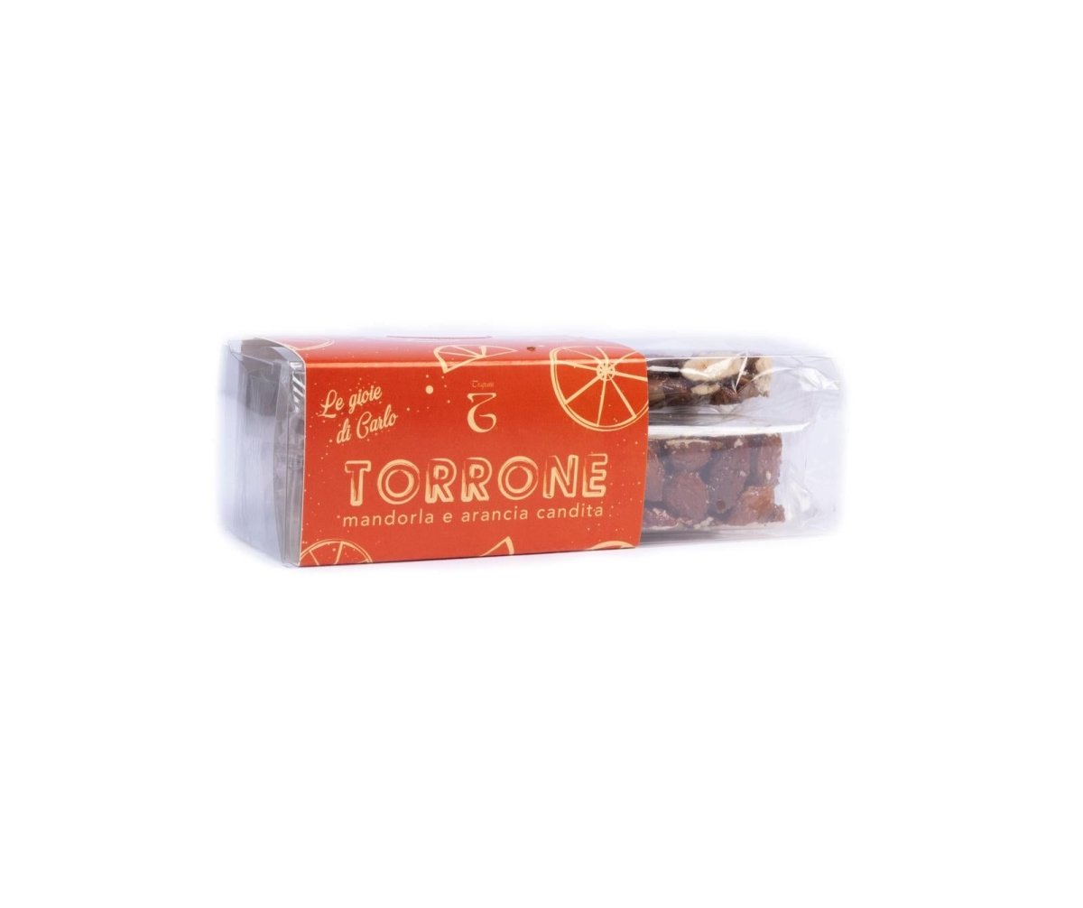 Torrone croccante mandorla e arancia candita.