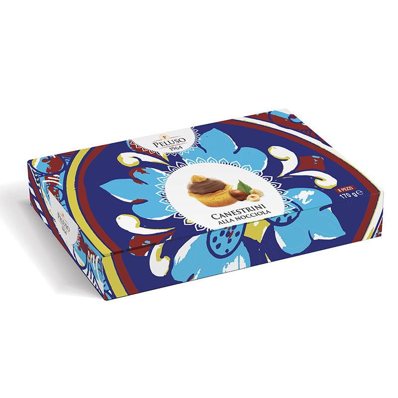 Biscotti di pasta frolla Canestrini alla Nocciola, 170 gr, decoro ceramica scatola,SICILUS SHOP
