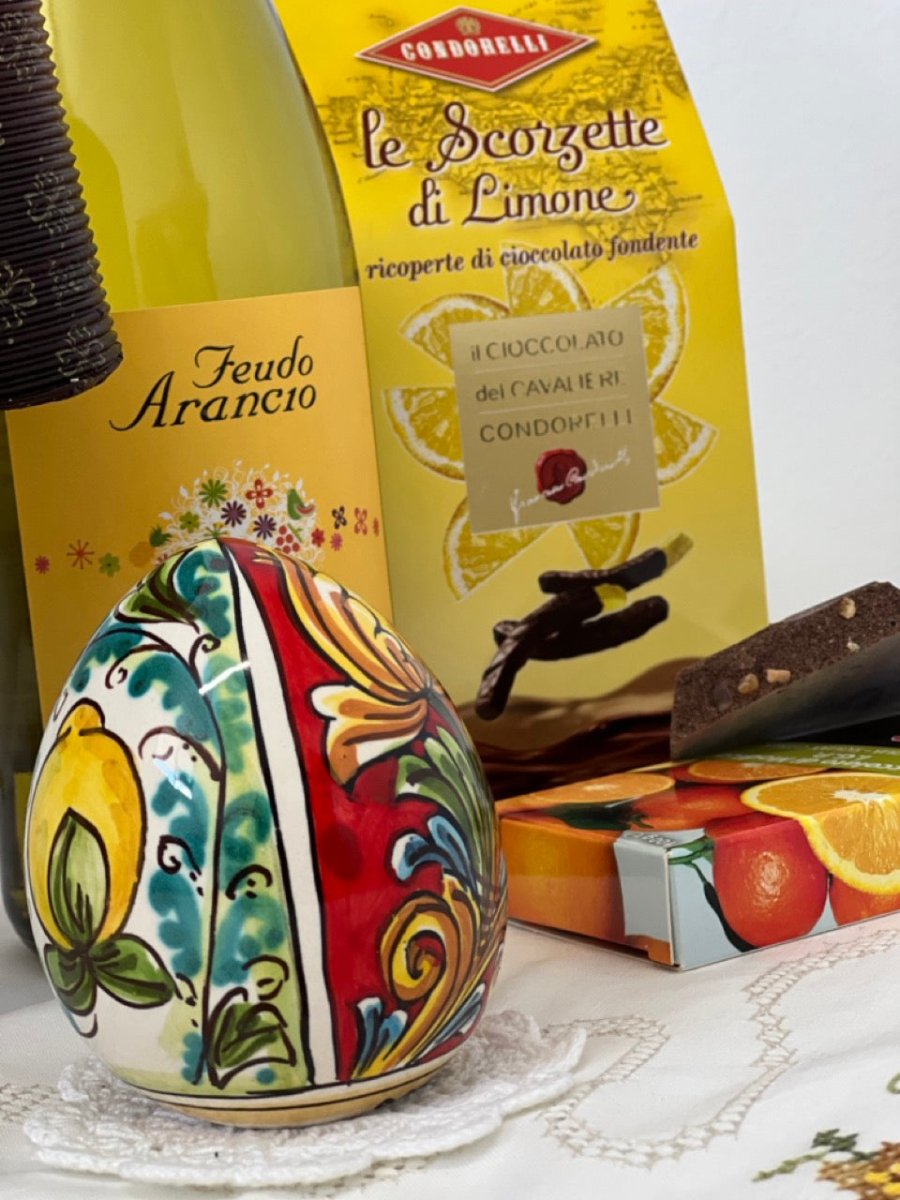 Cesta Pasquale "Kalatina" con Uovo in Ceramica di Caltagirone - Sicilus Srl