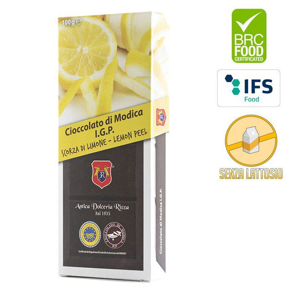 cioccolato di modica igp con scorze di limone, antica dolceria rizza, sicilus