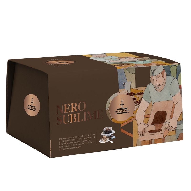 Panettone Fiasconaro Cioccolato e Fragoline Nero Sublime - 1 kg - Sicilus