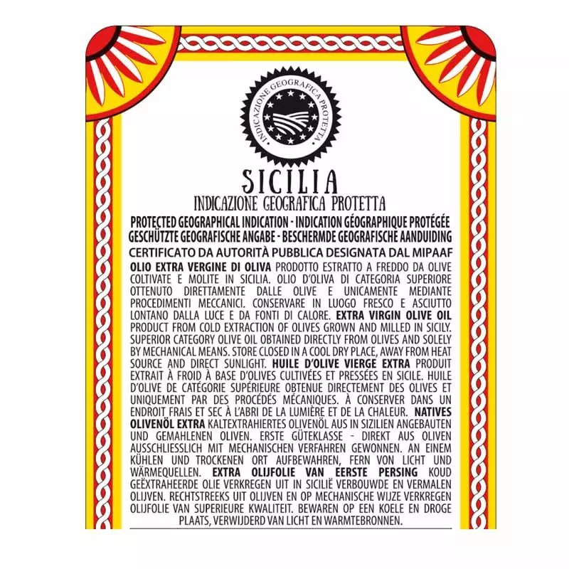 etichetta di Olio Barbera IGP Sicilia – Olio Extra Vergine di Oliva 750 ml 