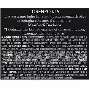 etichetta Olio Extra Vergine di Oliva Denocciolato Monocultivar Nocellara Lorenzo N° 5 - Sicilus