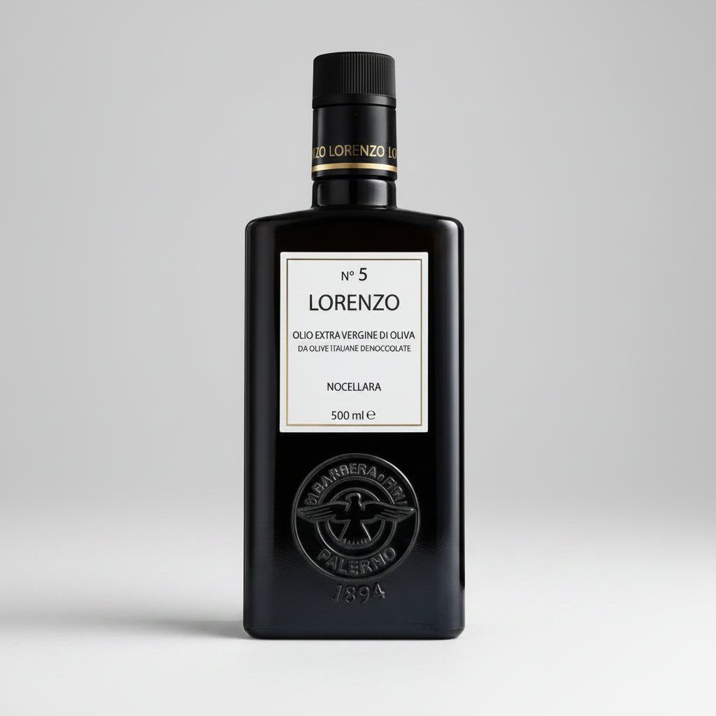 Olio Extra Vergine di Oliva Denocciolato Monocultivar Nocellara Lorenzo N° 5 - Sicilus Srl Confezioni Regalo Aziendali 