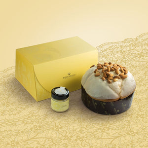 panettone alle mandorle Bonfissuto con vasetto di crema alle mandorle, sicilus shop