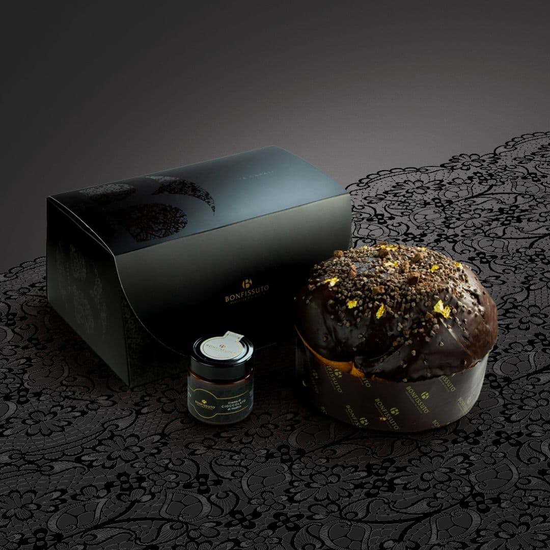 Panettone al Cioccolato di Modica + Vaso di Crema al Cioccolato 1 kg - Sicilus Confezioni Regalo Aziendali