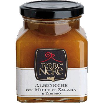 confettura di albicocche con miele di zagara e zibibbo, terre nere
